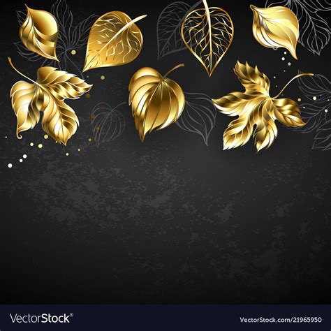 Gold Leaves On Black Background Royalty Free Vector Image