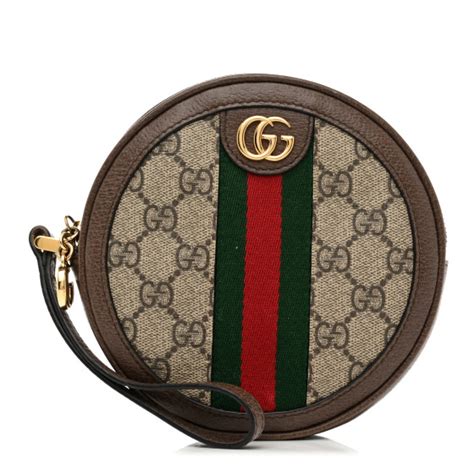 Gucci Gg Supreme Monogram Web Ophidia Circle Wristlet Beige New Acero