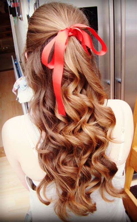 prom hair bow red hairstyle curly long brunette halloween hair ribbon hairstyle hair