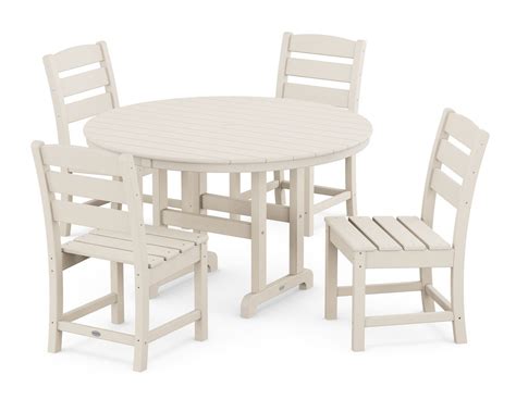 Polywood® Lakeside 5 Piece Round Farmhouse Side Chair Dining Set Sand