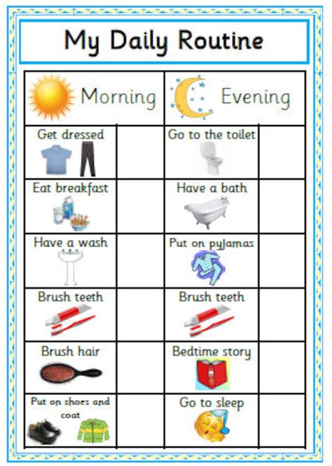 Printable Daily Routine Chart Blue Reward Chart Morning Etsy
