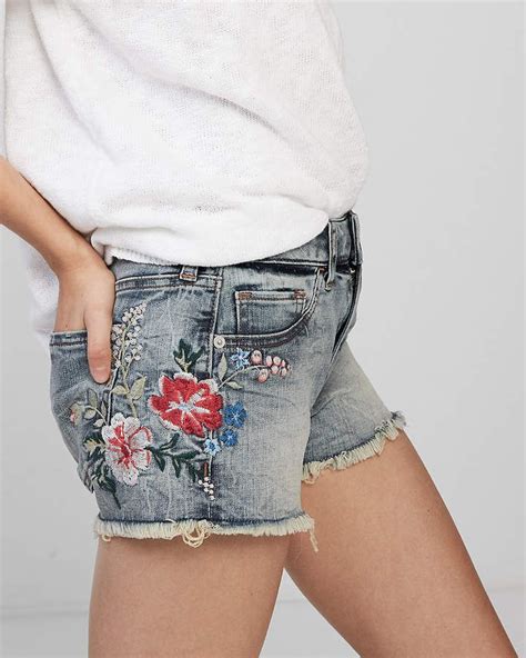 Express Low Rise Embroidered Floral Denim Shorts Floral Denim Shorts