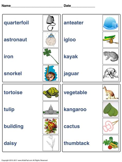 Download and print worksheets for teaching rhyming skills. Match words with picture | Worksheets for different ...