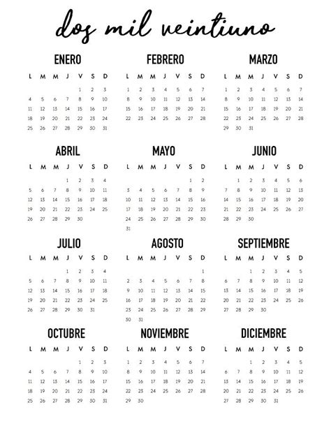 Calendario Anual 2021 Para Imprimir Gratis Charcot
