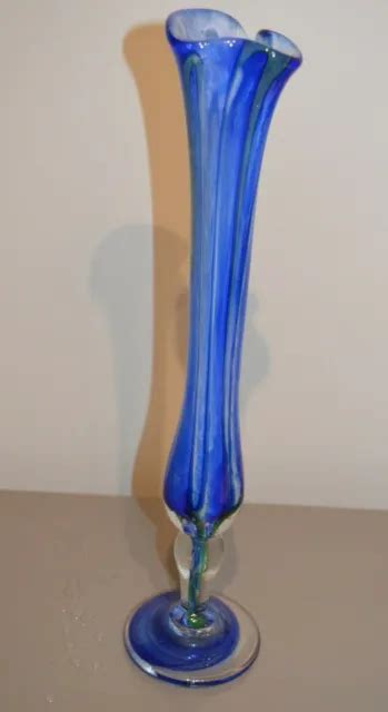 Vase Soliflore SignÉ Raphael Farinelli Biot Verre Bleu Soufflé Epais Eur 120 00 Picclick Fr