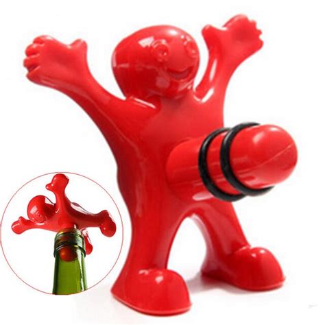 1pcs Unique Funny Happy Red Man Guy Wine Stopper Novelty Bar Tools Wine