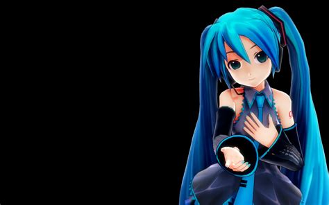Black Blue Hair Green Eyes Hatsune Miku Headphones Long Hair Twintails Vocaloid