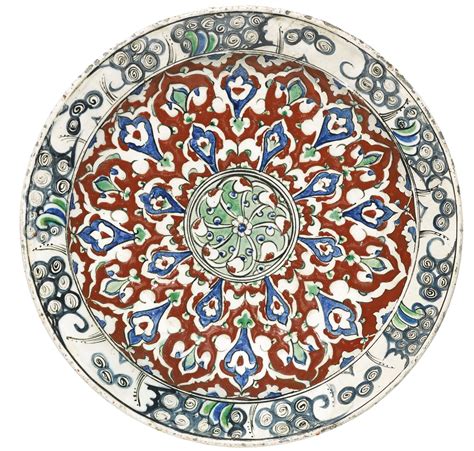 190 An Iznik Polychrome Pottery Dish With Red Ground Turkey Circa