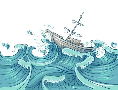 45940599 Illustration Of A Ship Being Tossed About By Giant Waves