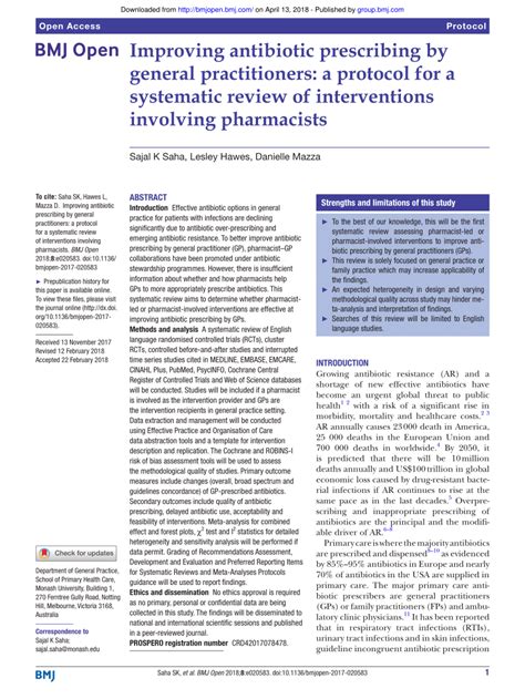 PDF Improving Antibiotic Prescribing By General Practitioners A Protocol For A Systematic
