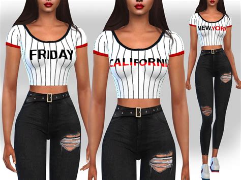 The Sims Resource New Style Striped Crop Tops By Saliwa Sims 4 Downloads