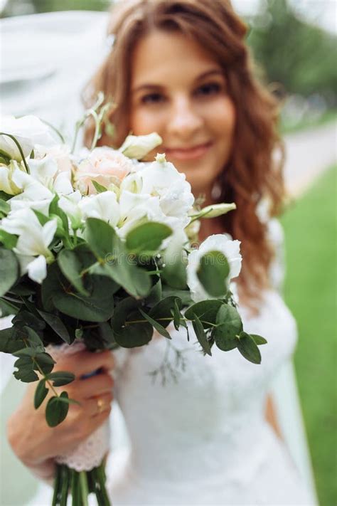 Wedding Flowers Bride Holding Beautiful Flowers Decor Stock Photo