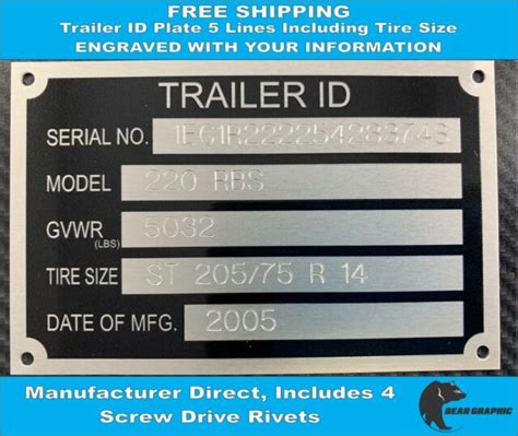 Trailer Id Tag Engraved Serial Number Plate Vin 5 Lines Including