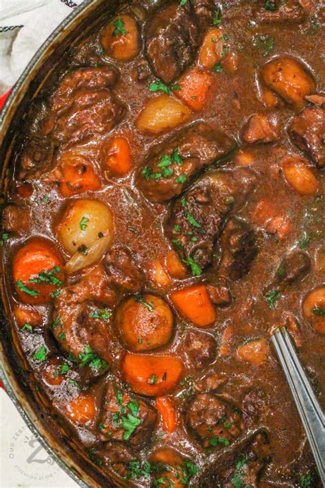 Beef Bourguignon Tender Beef Veggies And Savory Gravy Our Zesty Life