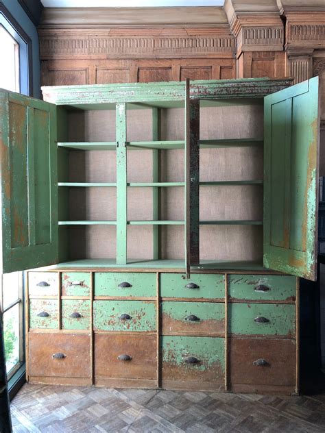 Antique Farmhouse Cabinet Large Chippy Green Cabinet Antique Cupboard