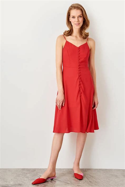 Trendyol Red Button Detail Dress Twoss Bb In Dresses From Women S