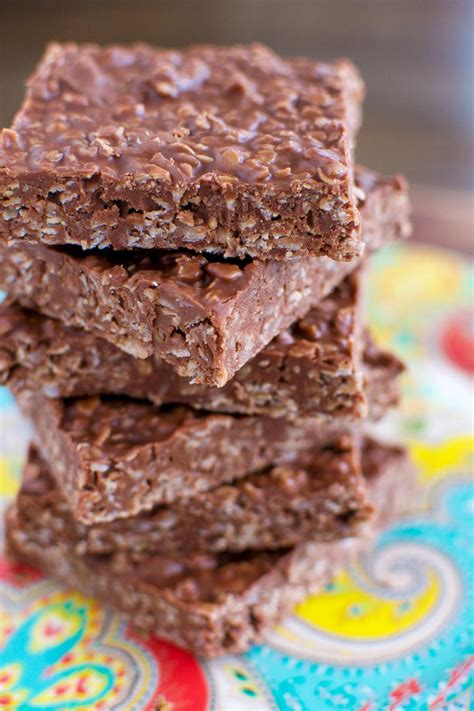 Let bubble for a minute to thicken, then add the peanut butter and mix until well combined. No Bake Chocolate Oatmeal Bars - Food Fanatic