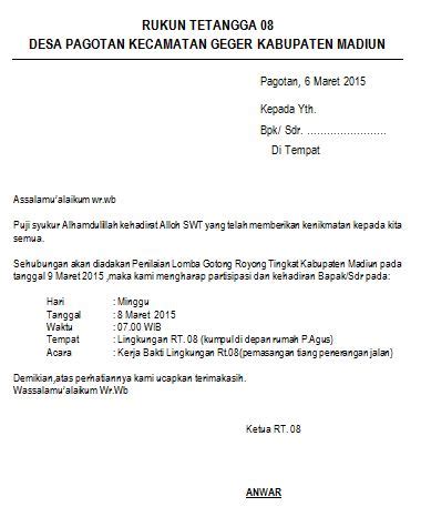 Gotong royong menyadarkan masyarakat bahwa kita semua berada di tanah air yang sama dan sikap persatuan dan kesatuan harus diwujudkan dari sabang sampai marauke. Contoh Surat Undangan Kerja Bakti Lingkungan RT Singkat ...