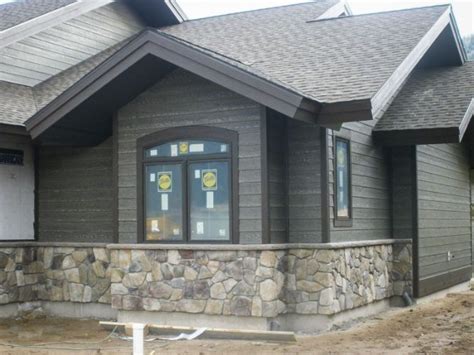 Image Result For Dark Grey Siding Off White Trim And Stone Posts For