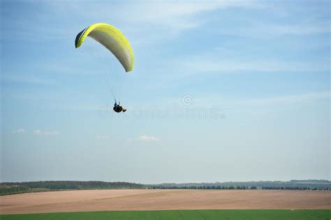 Paragliding In The Blue Sky In The Sunny Summer Day Editorial Stock