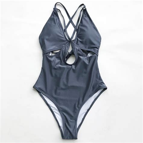 Cupshe Gray Space Solid One Piece Swimsuit Bikini Bathing Suit Swimwear Brazilian Biquini