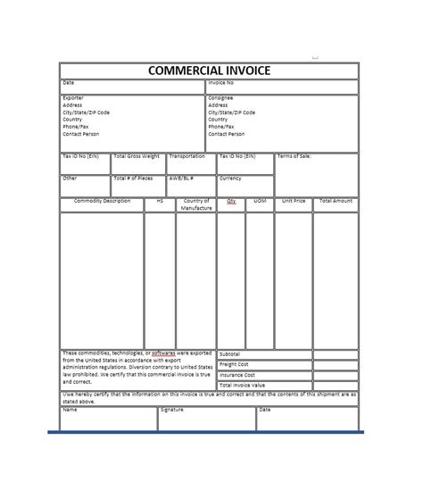 Commercial Invoice Template TUTORE ORG Master Of Documents