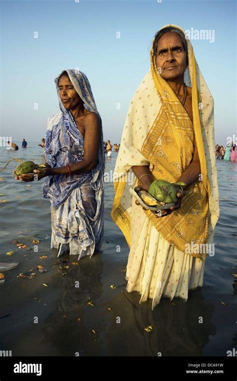 Pilgrims Bathing At The Confluence Of The River Ganges And The Bay Of