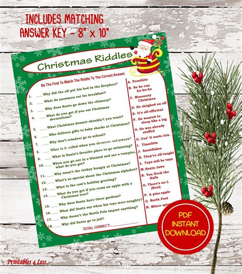 Christmas Riddles Christmas Party Game Holiday Party Game Etsy