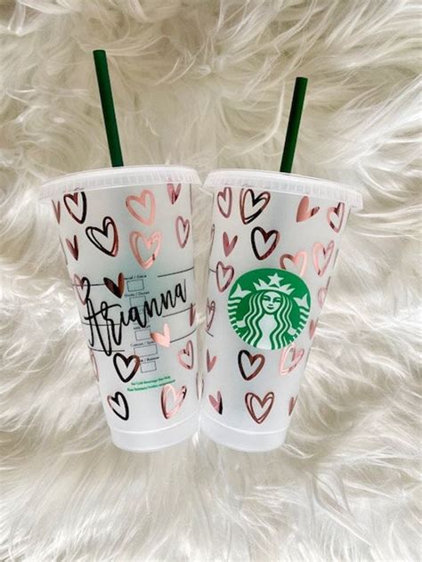 Rose Gold Starbucks Cup Starbucks Tumbler Hearts Tumbler Etsy In 2021