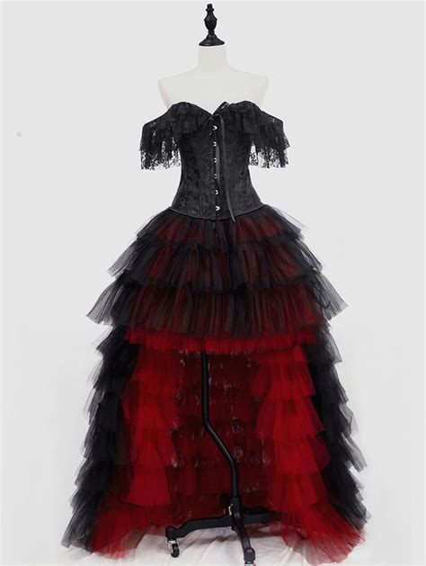 Black And Red Gothic Burlesque Corset Prom Party High Low Dress Gothic Prom Dress Dresses