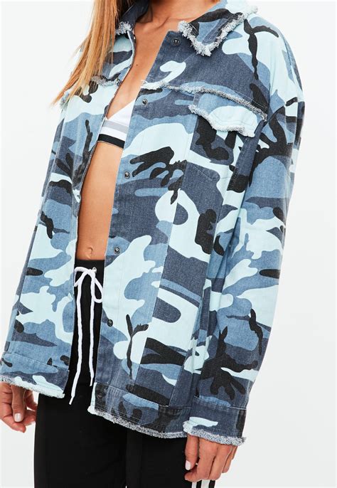 Missguided Cotton Blue Coloured Camo Oversized Field Jacket Lyst