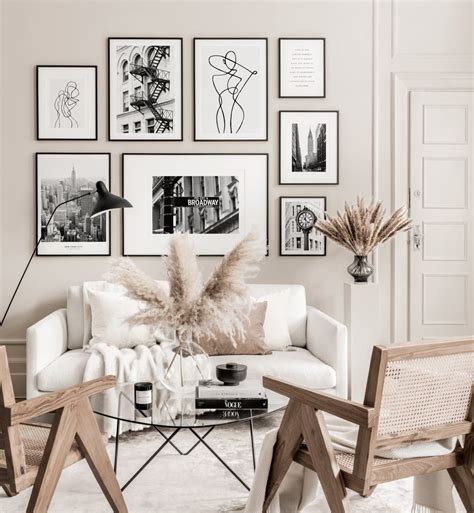 Black and white gallery wall Peytil posters New York black wooden ...