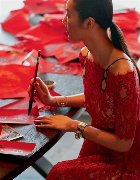 Liu Wen Sees Red In Ready To Fall In Love By Yuan Gui Mei For Elle