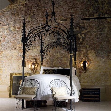 Bedside iron wall lighting with iron wall sconces is common. Iron Four Poster Bed Frames Bedding For | Modern bedroom ...