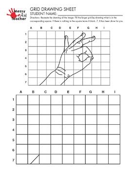 Hand II Grid Drawing Worksheet For Middle High Grades By MessyArtTeacher