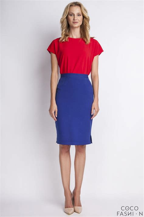 Blue High Waist Knee Length Elegant Skirt