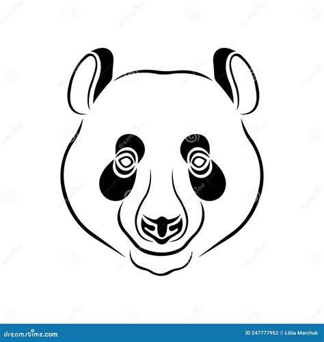 Panda Black Silhouette Drawn By Curved Lines On A White Background