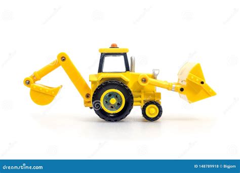 Tractor With Backhoe And Loader Toy Isolated On White Bacground Stock