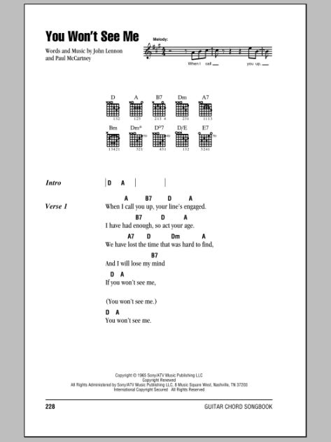 You Won T See Me Guitar Chords Lyrics Zzounds