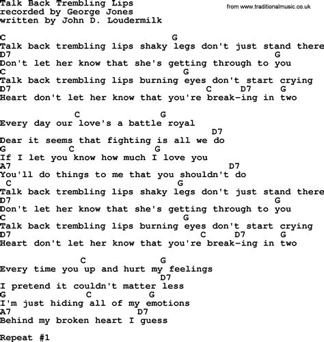 Talk Back Trembling Lips By George Jones Counrty Song Lyrics And Chords