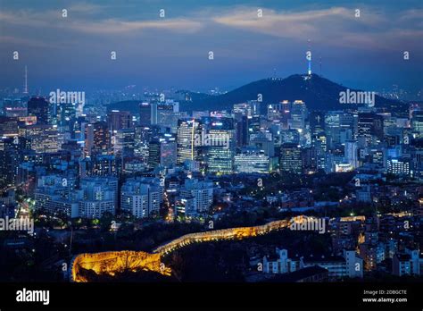 Seoul Downtown Cityscape Illuminated With Lights And Namsan Seoul Tower