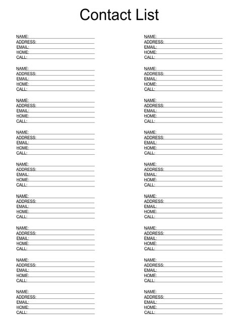 7 Best Images Of Phone Contact List Template Printable Printable