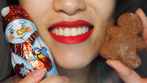 Girl Eats Frozen Chocolate And Gingerbread Warning Chewed Food Close Up Camera Youtube
