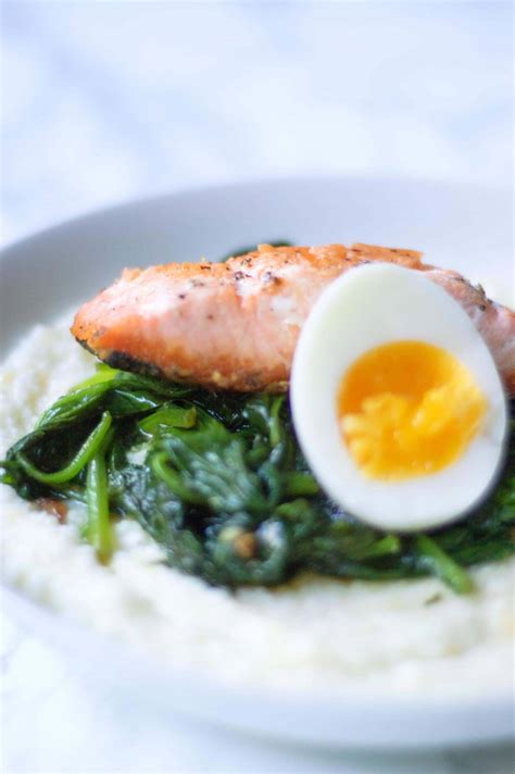 And by thing, i mean, stupidly delicious thing. Salmon and Grits with Garlicky Greens & Boiled Eggs