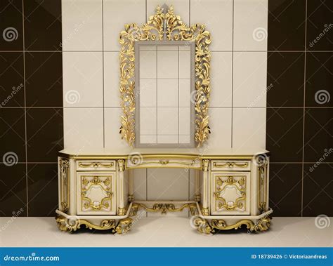 Baroque Gold Mirror With Royal Chest Stock Illustration Illustration