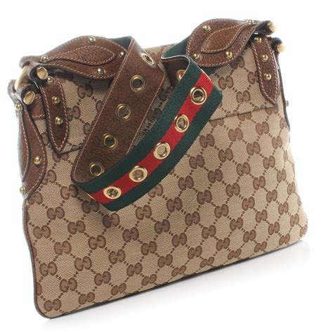 Gucci Monogram Studded Pelham Runway Flap Bag Brown 44788