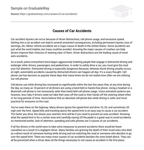 Causes Of Car Accidents Essay Example Graduateway