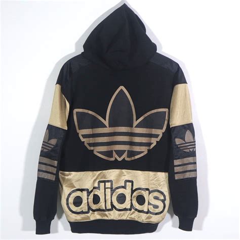 Rare Vintage 80s 90s Adidas Hoodie Sweatshirt Black Gold Adidas