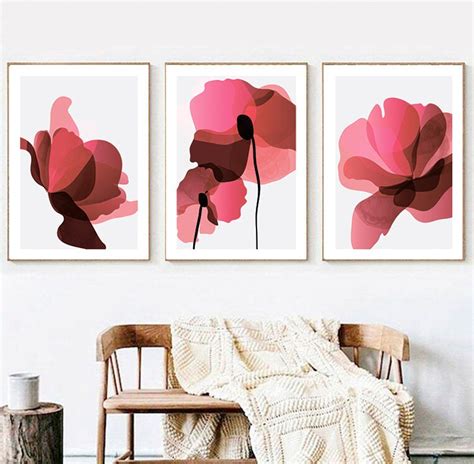 Abstract Flowers Wall Art Abstract Print Set Of 3 Abstract Etsy