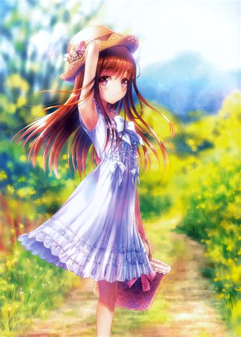 Brunette Gotop Anime Anime Girls Loli Hat Dress Sun Dress Artwork X Wallpaper